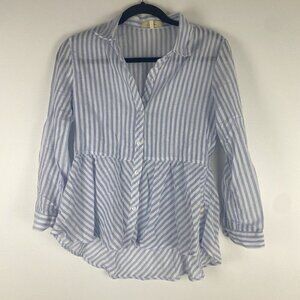Love Notes Women's Lightweight Striped Top Size S Blue White 100% Cotton Peplum